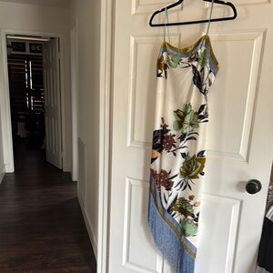 NBD White and Green Sleeveless Midi Sundress